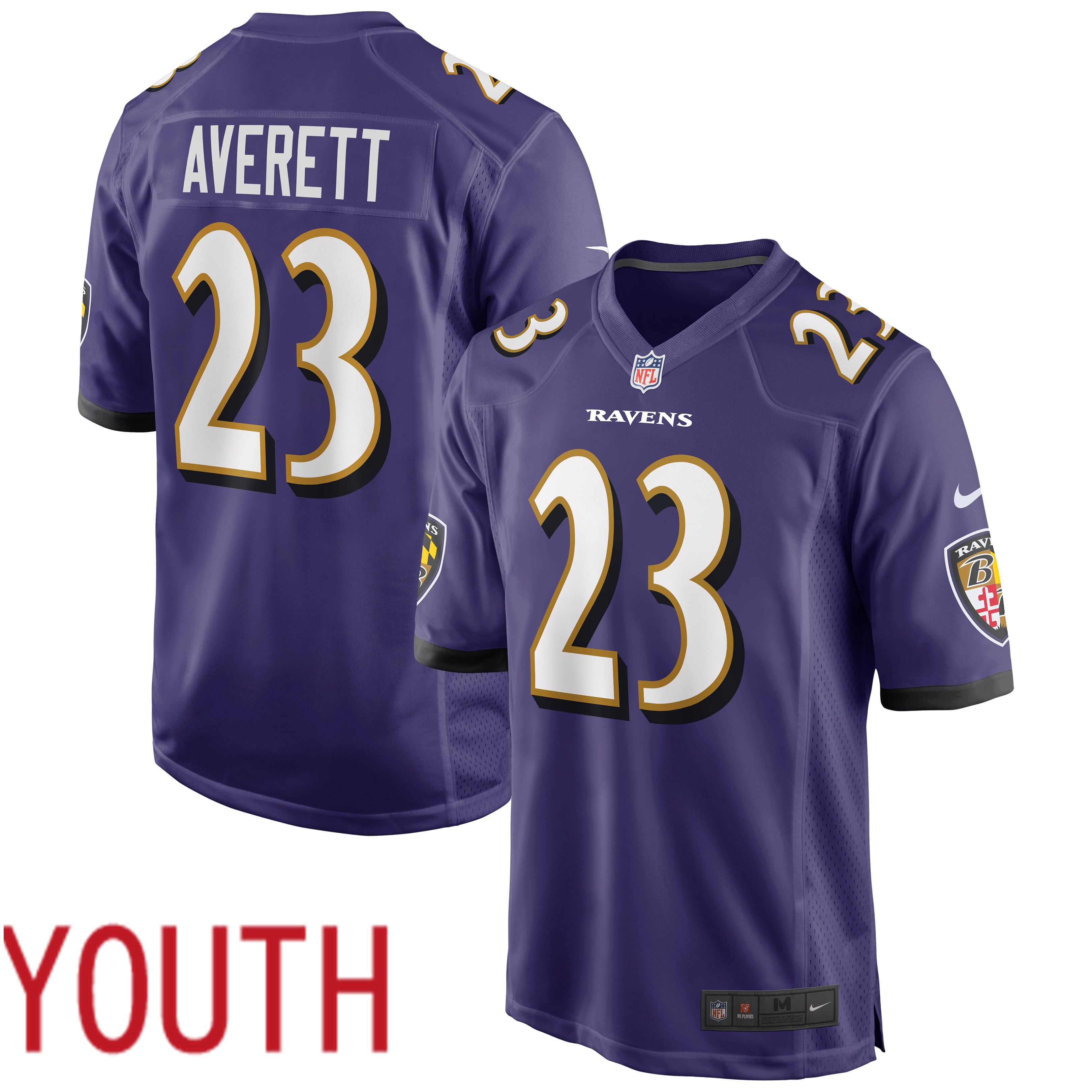 Youth Baltimore Ravens #23 Anthony Averett Purple Nike Limited Player NFL Jersey